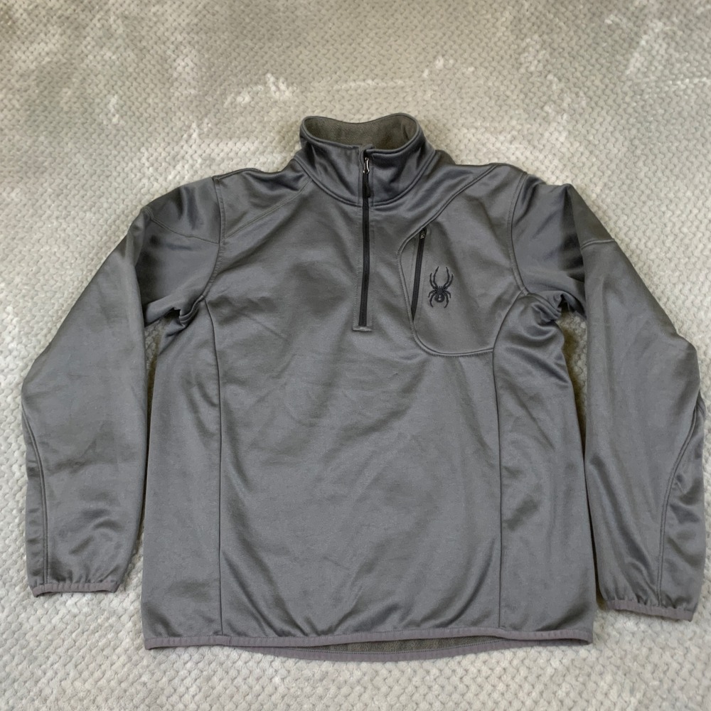 Spyder Mens Gray Quarter Zip Pullover Fleece Jacket Chest Pocket Size Large